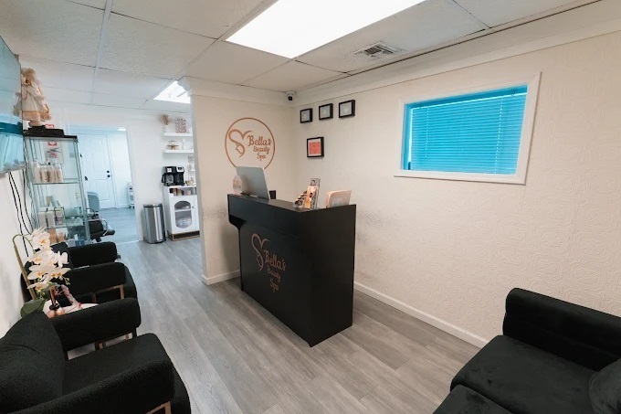Treatment room and product display at VBella’s Beauty Spa