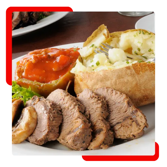 Juicy tri tip plate served fresh with side