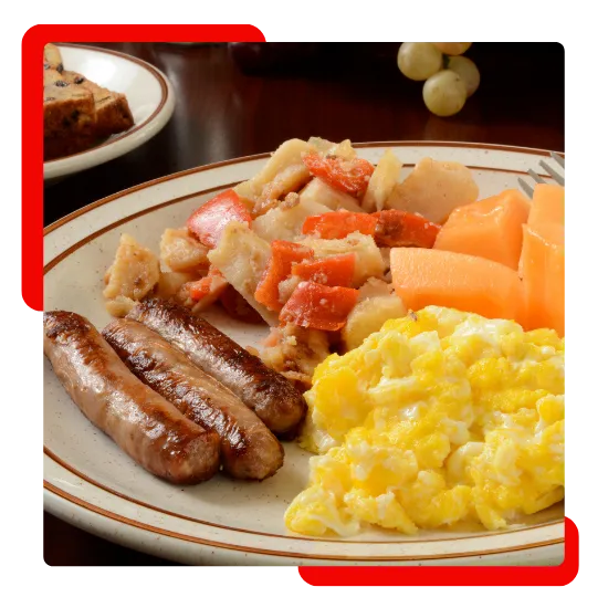 Golden waffles with syrup and butter for breakfast in Bella Vista, CA