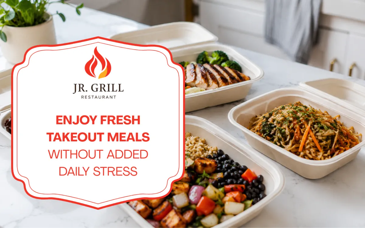 Fresh takeout meals prepared for lunch or dinner