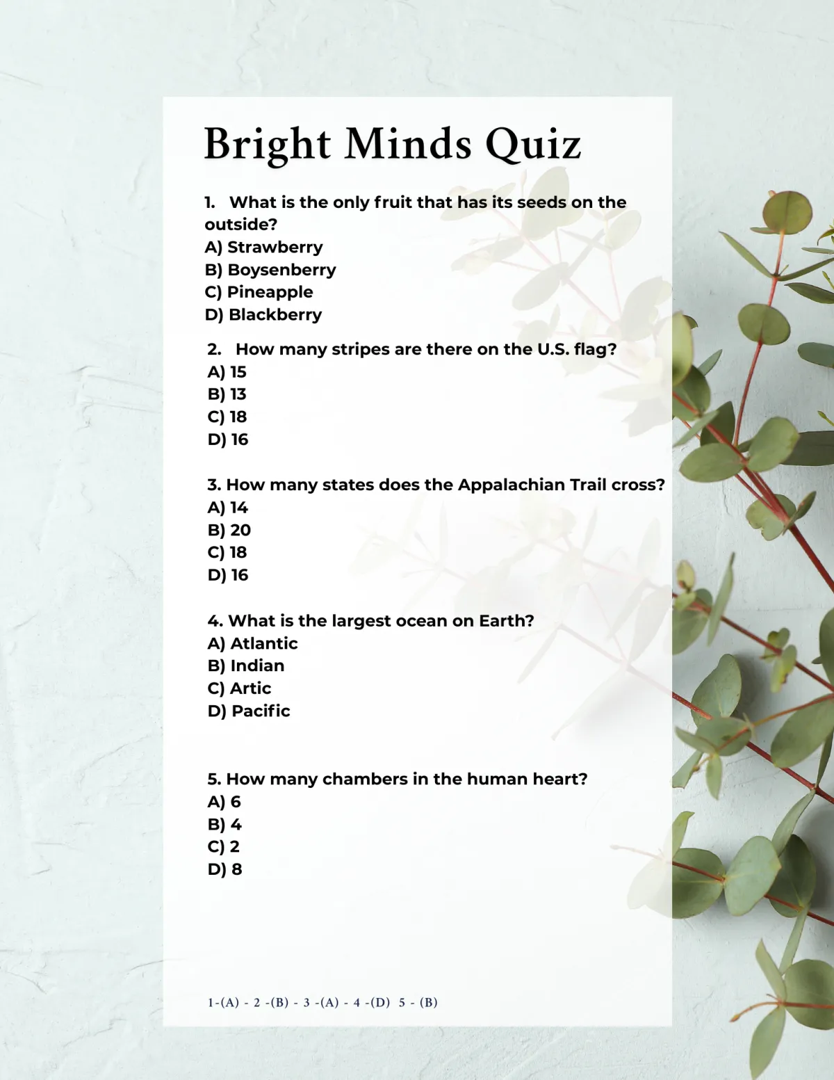 Mind Quiz, Dementia, Brain Exercise, Trivia