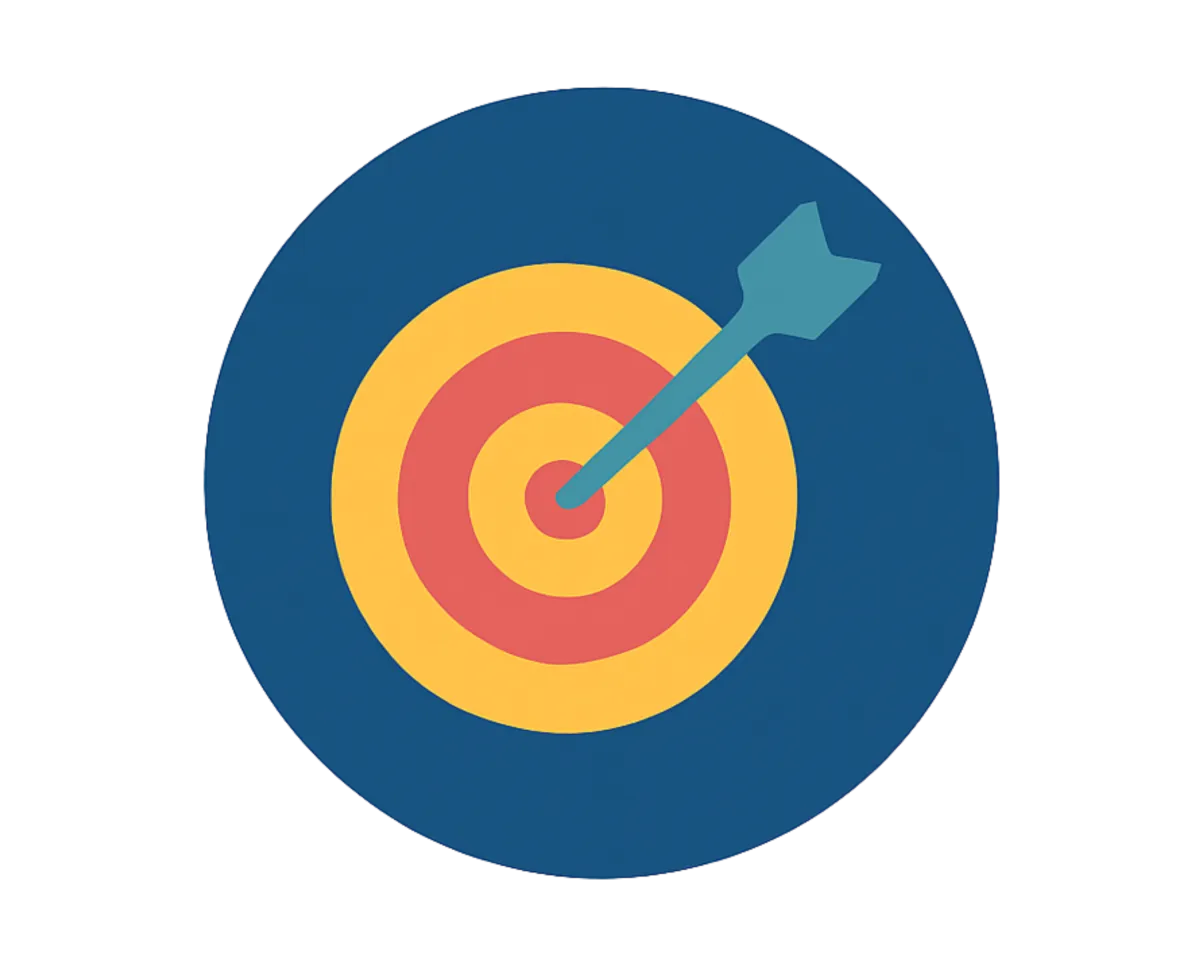 Target bullseye with an arrow hitting the center, symbolizing focus and goal achievement for educational success at the Holiday Sale Expo.