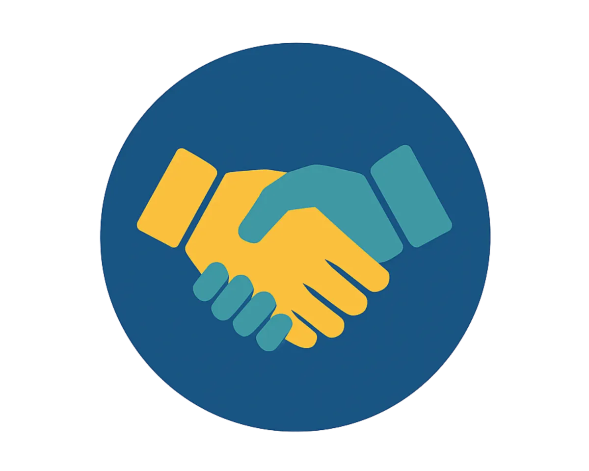 Handshake graphic symbolizing community connection and collaboration for families involved in homeschooling and educational resources.