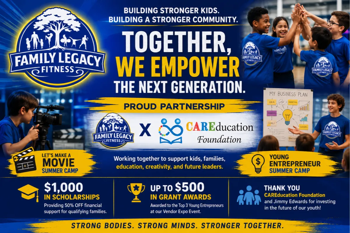 Family Legacy Fitness and CAREducation Foundation partnership supporting youth summer camps in Manassas Virginia