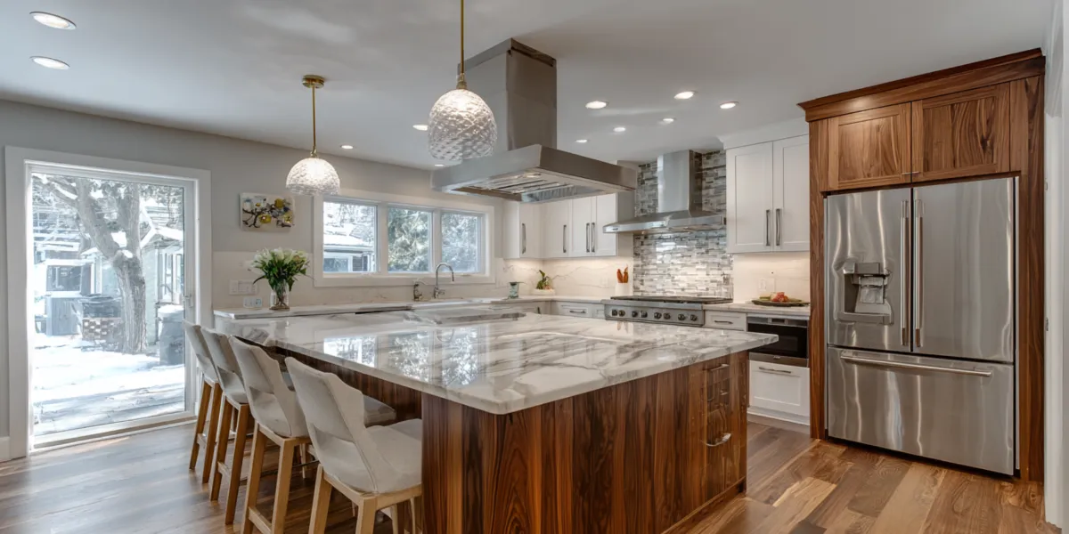 kitchen remodeling with custom island modern cabinets and quartz countertops in lebanon oregon and surrounding areas