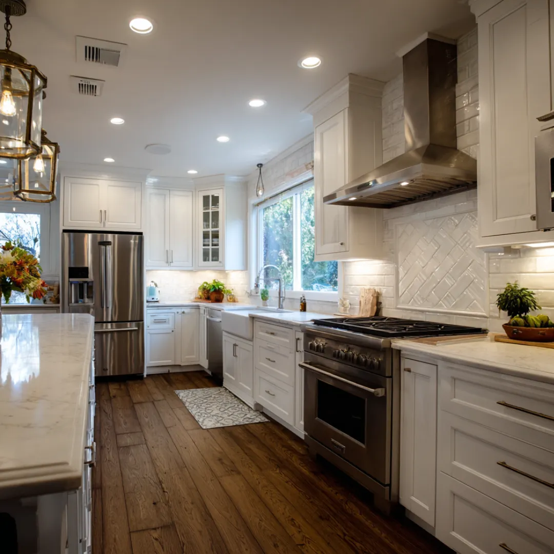 kitchen remodeling with stainless steel appliances backsplash and white cabinetry in lebanon oregon and surrounding areas