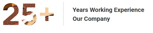 Text graphic reading “25+ Years Working Experience Our Company” with roofing texture in the numbers.