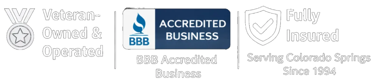 BBB Accredited Business badge, Veteran Owned and Fully Insured Badges Action Painting & Remodeling Colorado Springs