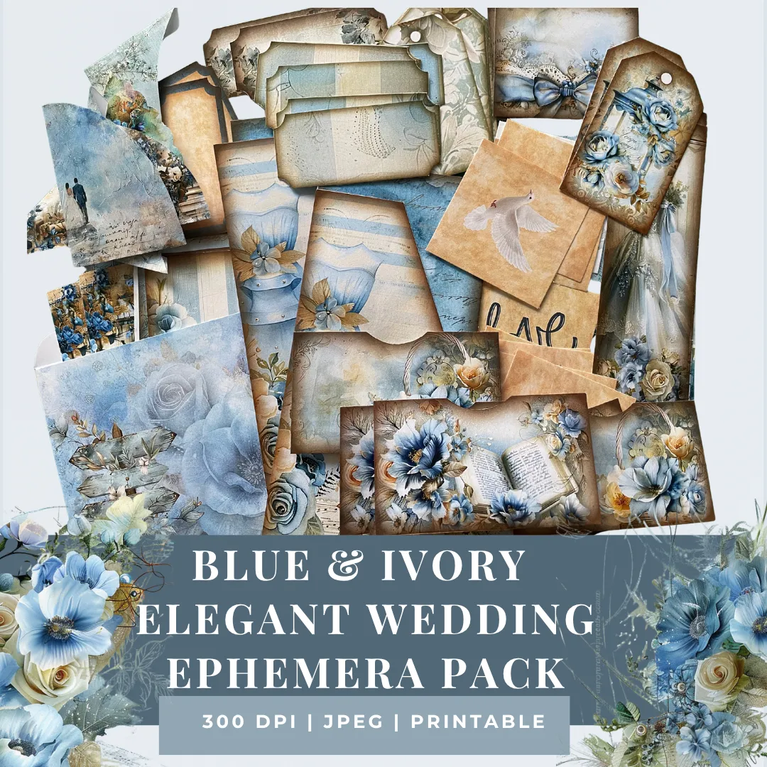 Blue & Ivory Elegant Wedding Ephemera Pack