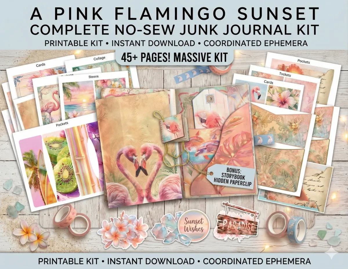A Pink Flamingo Sunset No Sew Junk Journal Kit