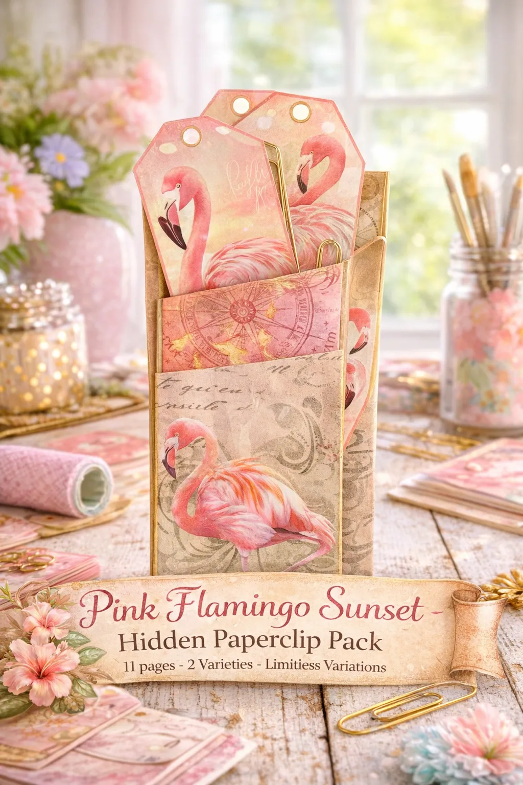 A Pink Flamingo Sunset Hidden Paperclip Pack