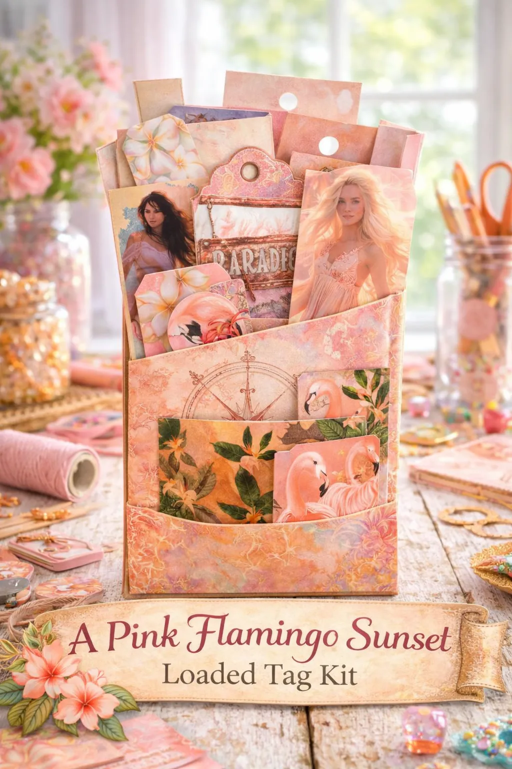 A Pink Flamingo Sunset Loaded Tag Kit 