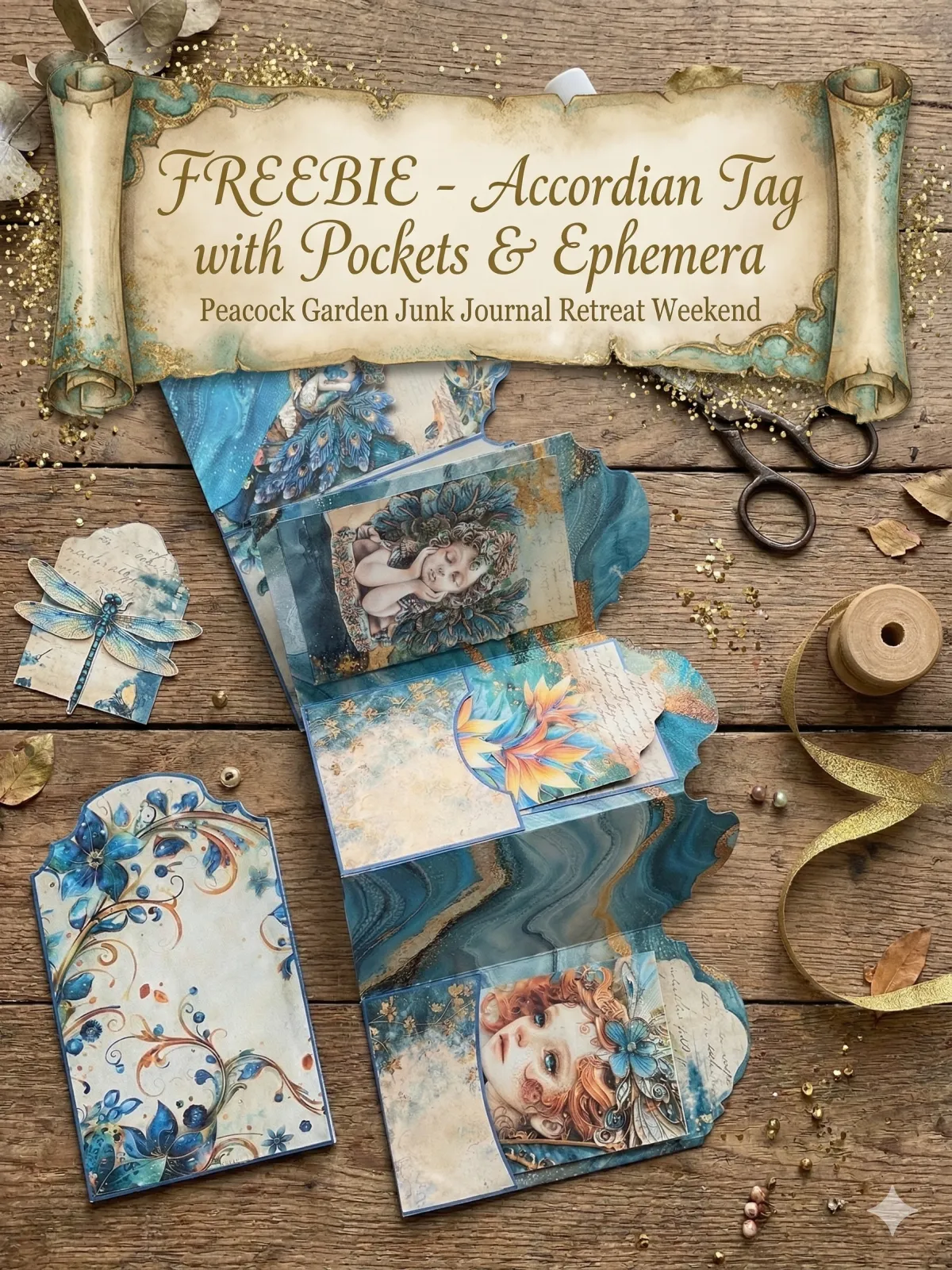 A Peacock Garden Accordion Tag with Pockets Freebie