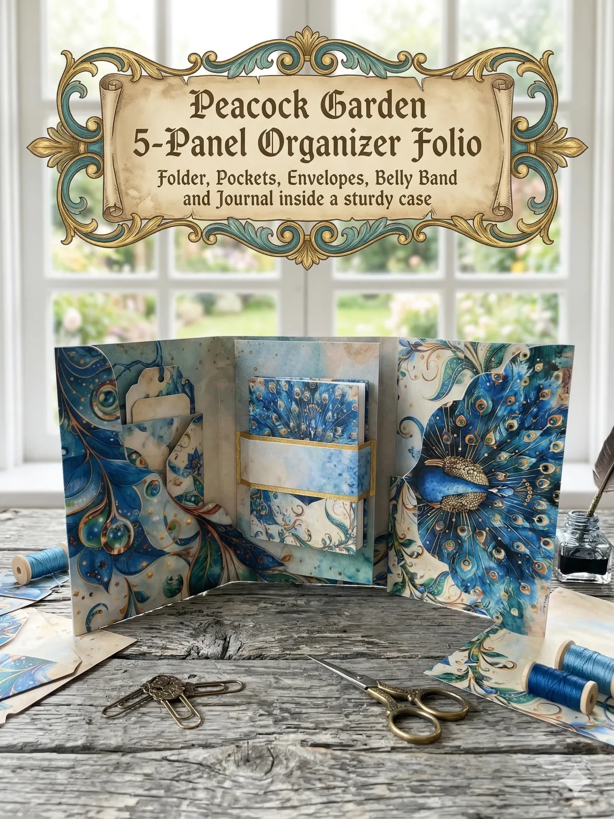 Peacock Garden 5 Panel Organizer Folio