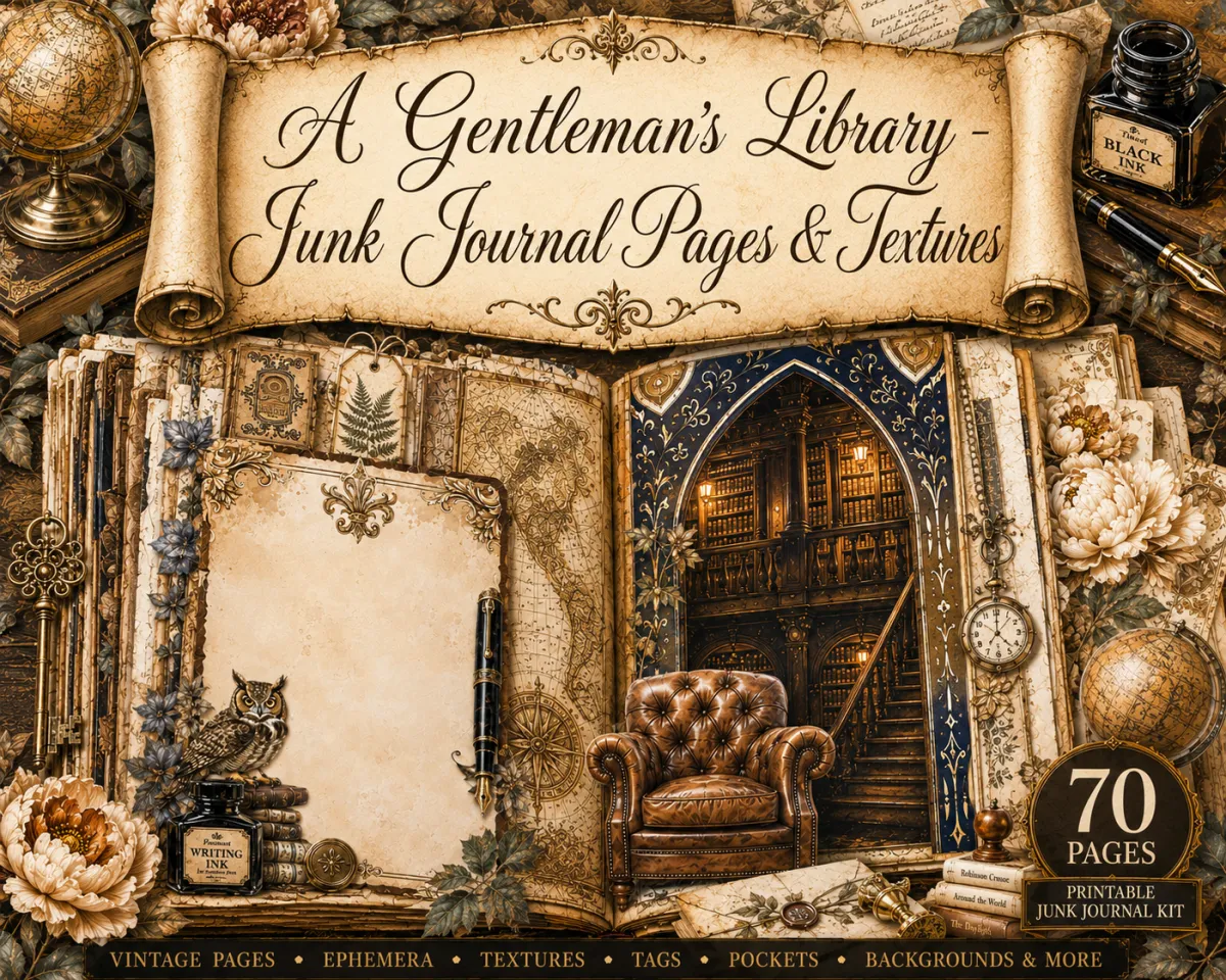 A Gentleman’s Library Junk Journal Pages