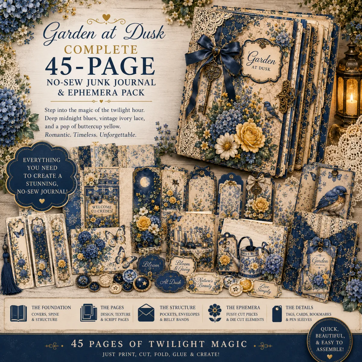 Garden at Dusk No-Sew Junk Journal & Ephemera Pack