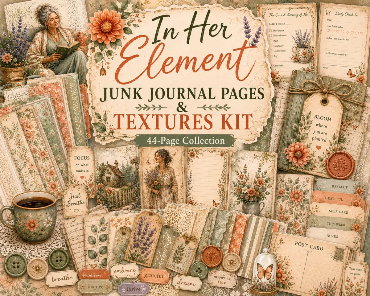 In Her Element Junk Journal Pages & Textures Kit
