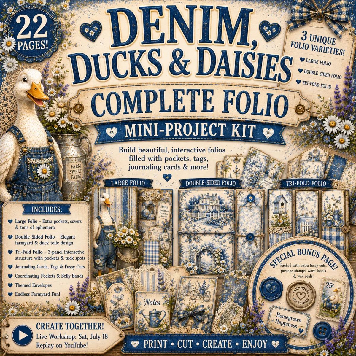Denim, Ducks & Daisies Complete Folio Mini-Project Kit