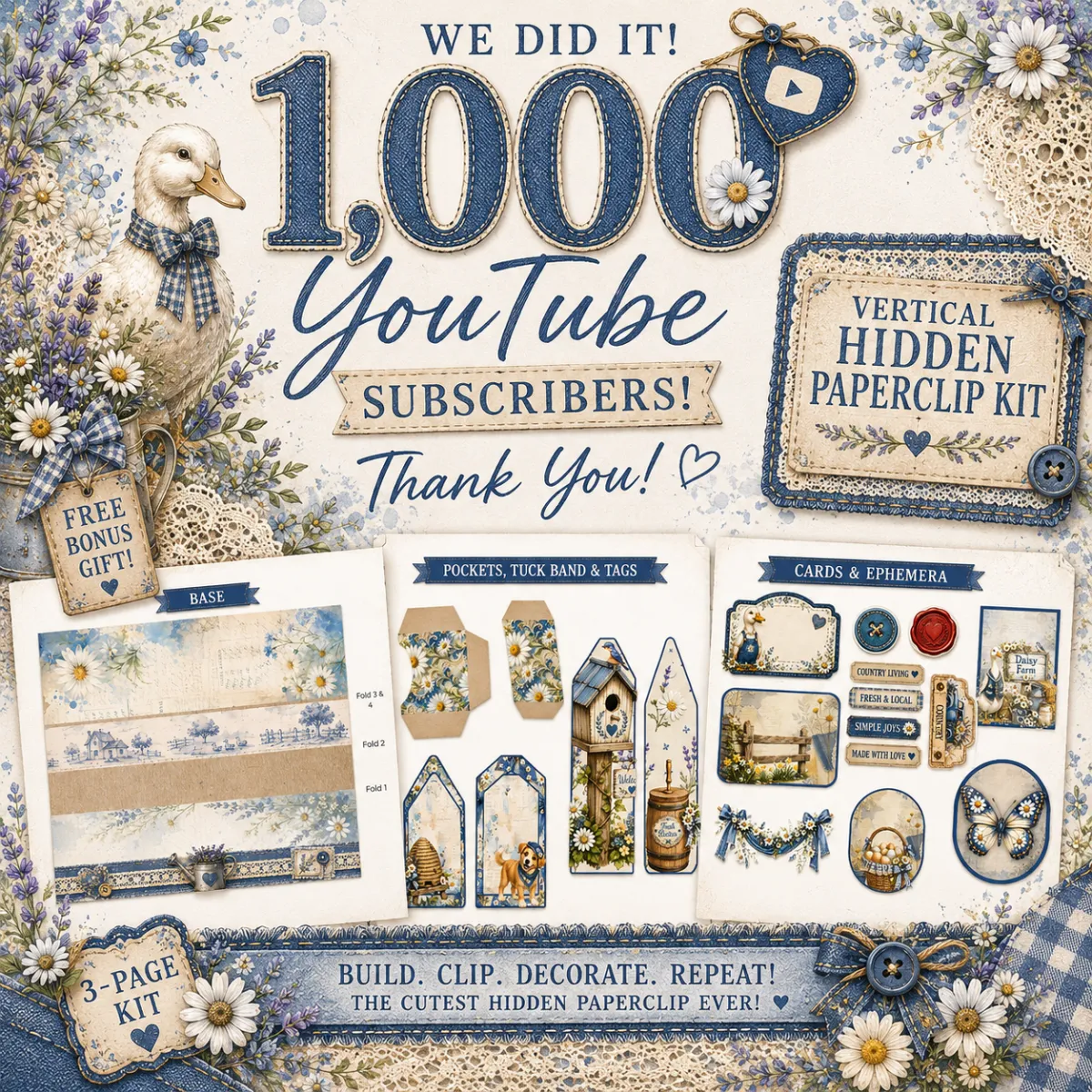 Denim, Ducks & Daisies Vertical Hidden Paperclips Freebie