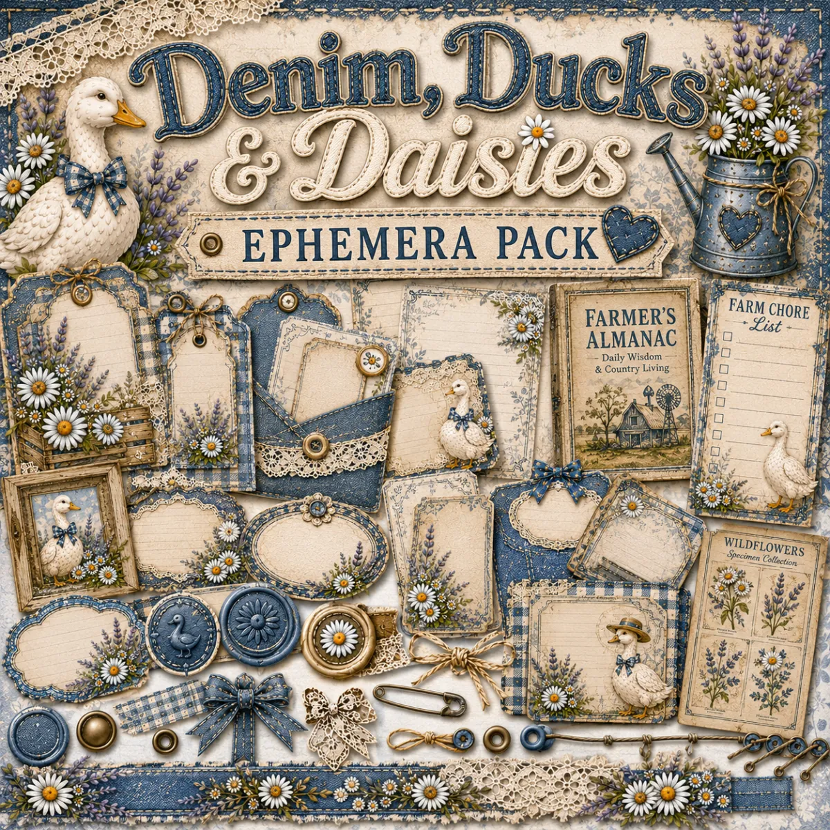 Denim, Ducks & Daisies Ephemera Pack