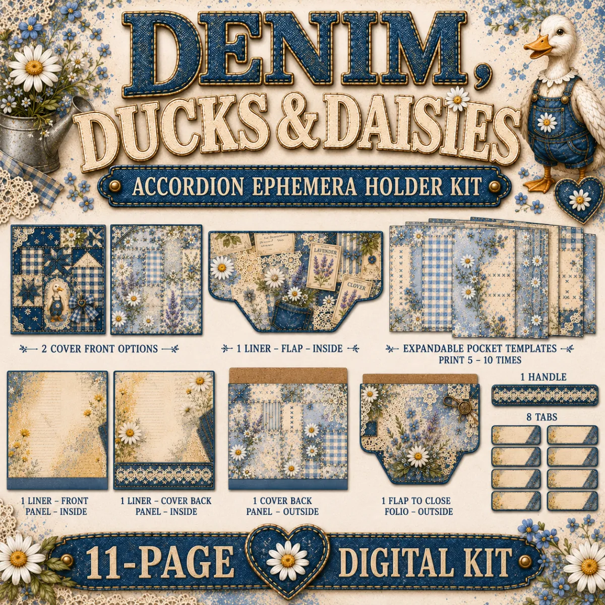 Denim, Ducks & Daisies Ephemera Holder