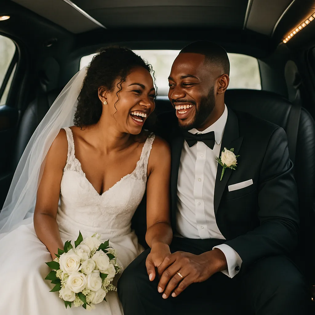 Wedding Couple in Limousine