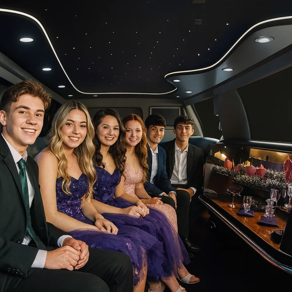 Wedding Couple in Limousine