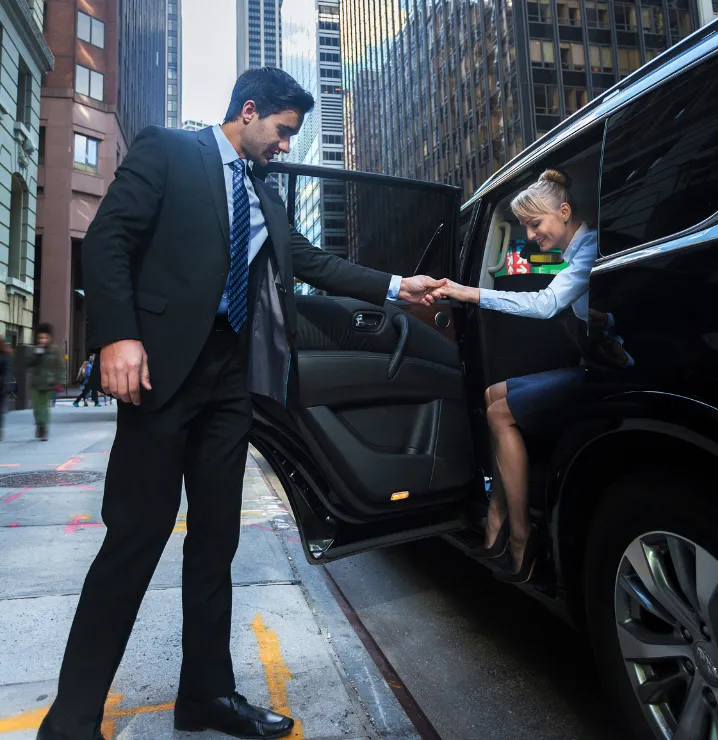 Wedding Couple in Limousine