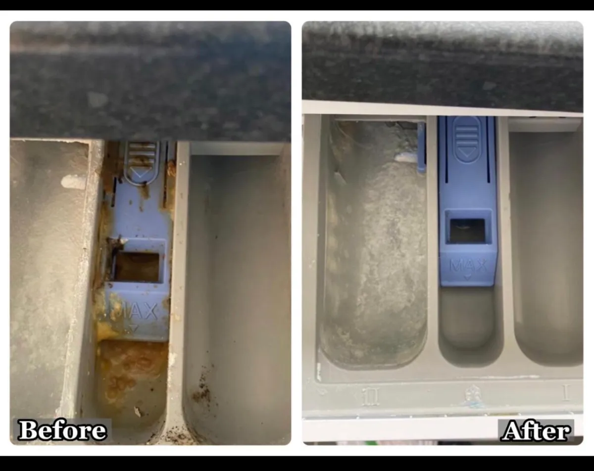 Before and after cleaning comparison of a kitchen