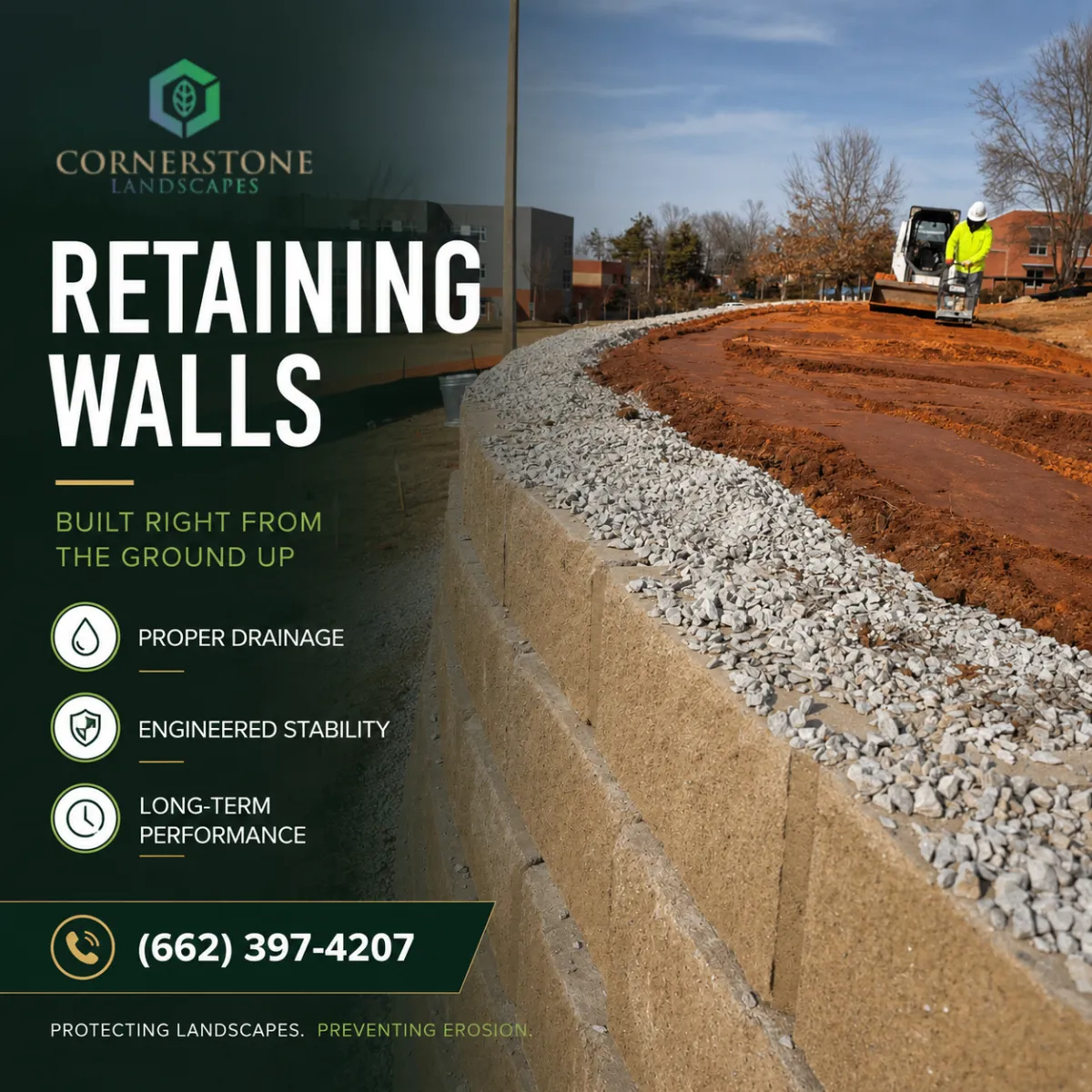landscaping retaining wall for commercial property in tupelo ms