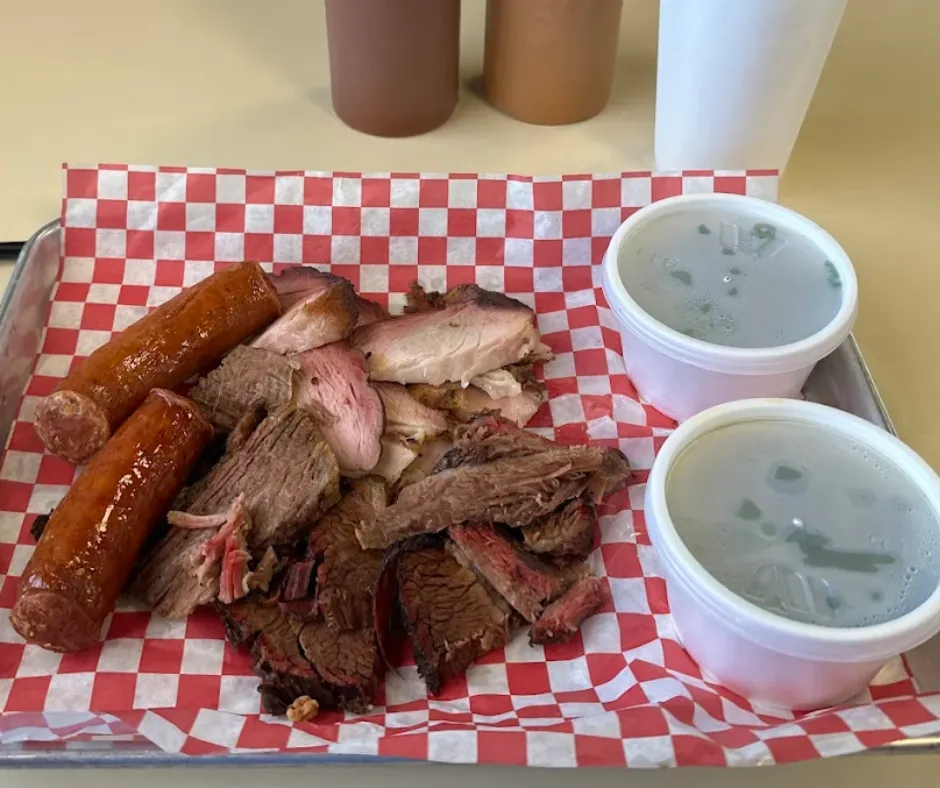 Sausage bbq pork and sides