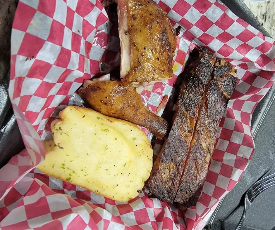 Ribs, Roast chicken, garlic bread