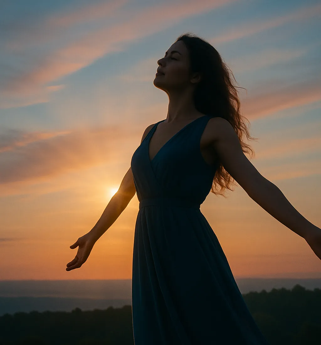 Woman feeling freed from financial, emotional and physical pressures.
