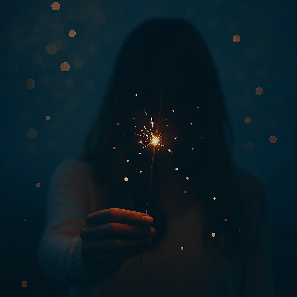 Woman holding a glowing sparkler, representing the catalyst moment of subconscious and energetic shift.