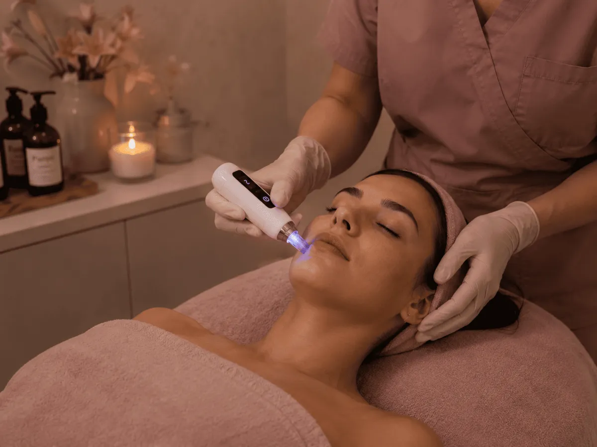 Kvinde der får microneedling med Bio PenQ2 i en skønhedsklinik i Kolding