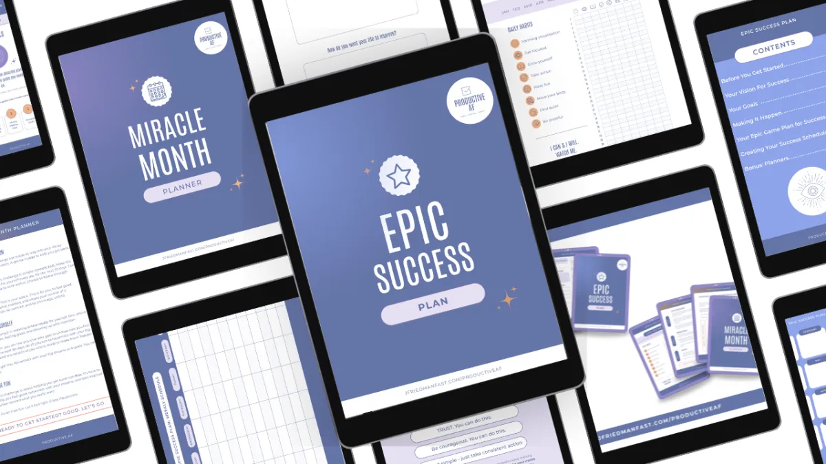 Miracle Month Planner free downloadable PDF by Productive AF—stylish digital planner cover with calendar icon, step-by-step productivity guide pages, and branding for overwhelmed women seeking clarity and organization.
