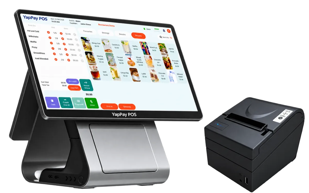 YapPay POS restaurant checkout station with receipt printer