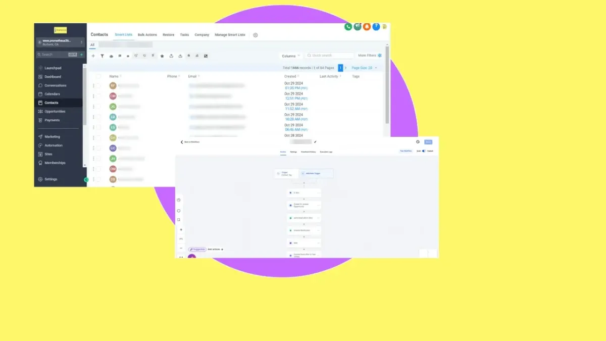 Image of the Contact tab and Automatization tab