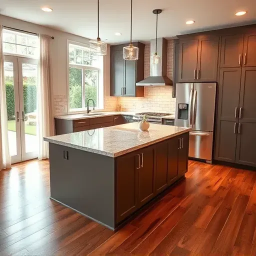 Freshly remodeled Bloomingdale kitchen with modern cabinetry, granite island, pendant lights, and natural light.