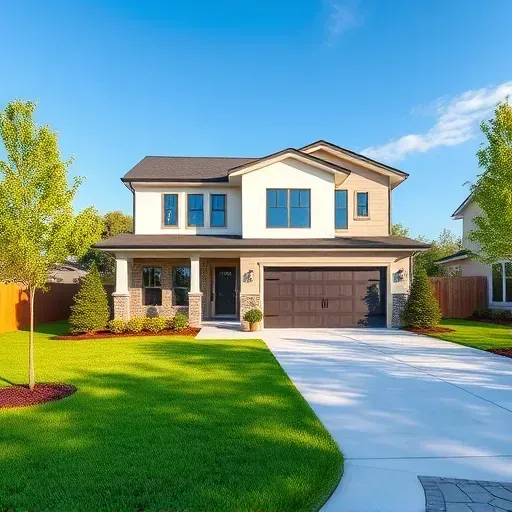 Newly built modern single-family home in Bloomingdale Illinois with large windows landscaped yard and inviting porch