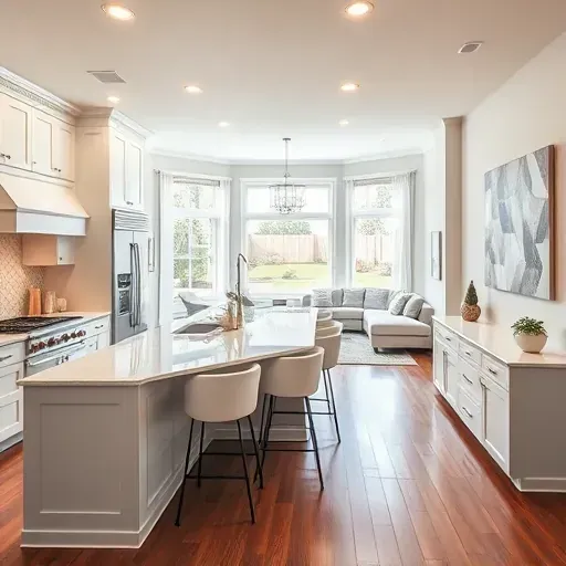 Modern kitchen remodel in Park Ridge IL featuring high-end appliances, quartz countertops, and elegant cabinetry.