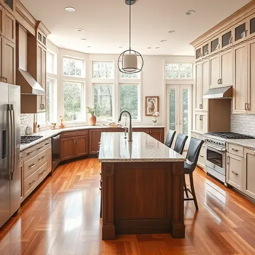 Renovated Riverwoods IL kitchen with sleek cabinetry granite countertops stainless steel appliances hardwood floors and natural light