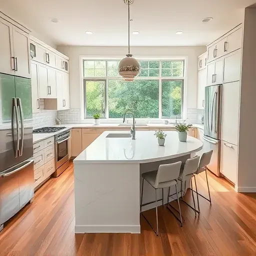 Remodeled kitchen in Bloomingdale, IL with modern cabinetry, quartz countertops, and bright natural lighting.