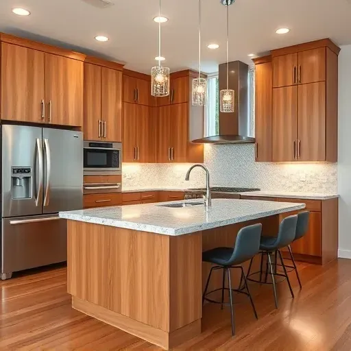 Modern open-concept kitchen remodel in Bloomingdale IL with custom cabinetry, granite countertops, and elegant lighting.