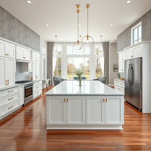 Completed home remodeling project in Oak Brook, IL featuring a modern kitchen with sleek cabinets, quartz island, and stainless appliances.