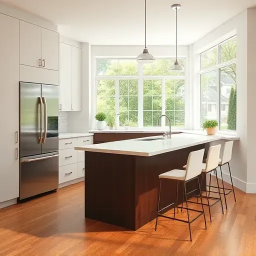 Freshly remodeled kitchen in Lake Zurich with modern cabinetry, quartz countertops, and an inviting view of lush greenery.