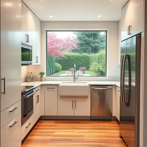 Recently remodeled Mount Prospect kitchen with modern matte cabinets granite countertops stainless steel appliances farmhouse sink hardwood floors and open-concept design