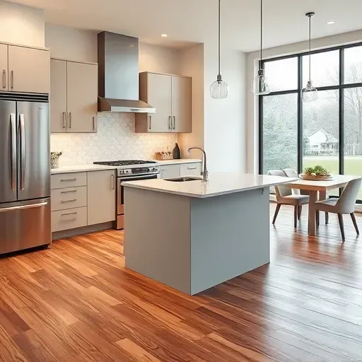 Modern kitchen remodel in Deerfield IL featuring sleek cabinetry, quartz countertops, and stainless steel appliances.