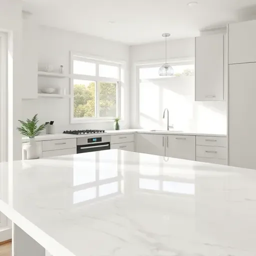 Freshly installed sleek quartz countertops in a modern Bloomingdale kitchen with minimal cabinetry and natural light.