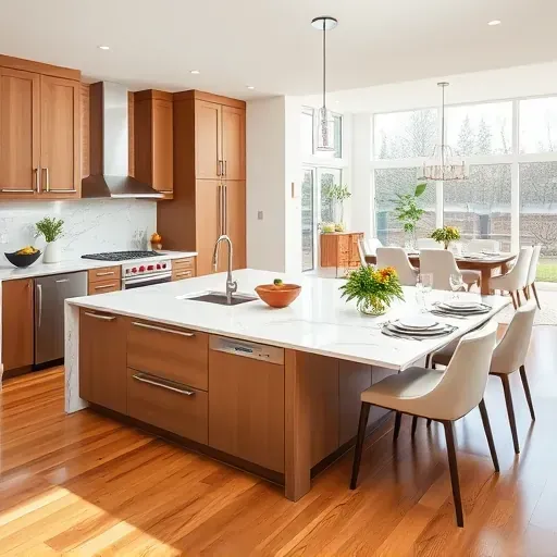 Contemporary kitchen remodel in Hoffman Estates IL with marble countertops, sleek appliances, and open concept design.